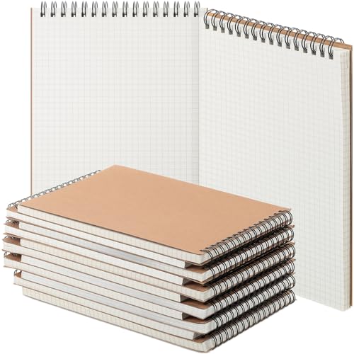 Engrowtic 6 Pack Graph Paper Spiral Notepad A5 Top Wirebound Notepad Grid Notebook Steno Pad Memo Notebook Grid Paper 140 Pages for Writing Sketching Drawing Office Supply (Kraft) - color: Brown
