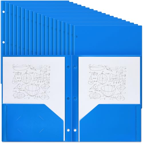 Yeaqee 72 Pcs Plastic Folders with Pockets Bulk 3 Hole Punched 2 Pocket File Folders for 3 Ring Binder Divider Folder for Notebooks, Durable Poly for Office Home (Blue) - color: Blue