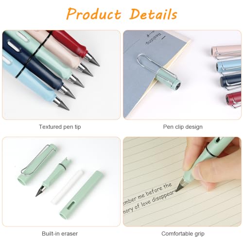 Ainiv Inkless Reusable Pencil with Eraser & 5 Replaceable Nibs - Endless Writing for Home, Office & School - color: 5 Pack Retro Color
