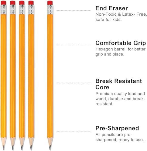 #2 Pencils, Pre-Sharpened, 12 Pencils Per Box, School Tests, Office And Home Use, Works On Index Cards - style: Pencils #2