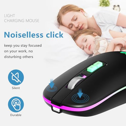 besky Wireless Rechargeable, Backlit LED Portable Silent Computer Mouse for Laptop, PC, MacBook, Chromebook, Notebook, 2.4G USB Cordless Mouse with USB-C Conversion Interface for iPad, Tablet