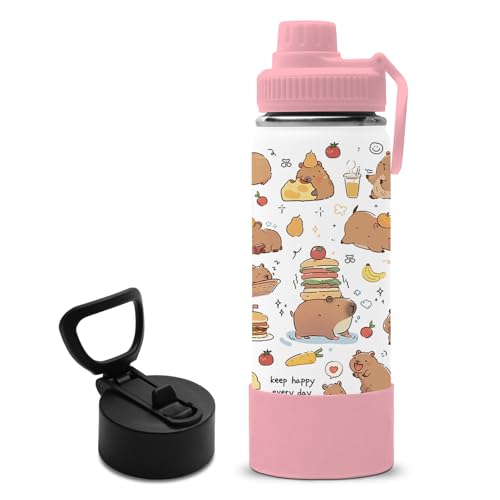 Capybara Gifts for Kids - 18oz Capybara Water Bottle with Straw Lid, Kids Stainless Steel Insulated Water Bottle, Leak Proof, BPA-Free, Animals Cup for School, Travel, Birthday Gift Cup for Teens - color: Capybara
