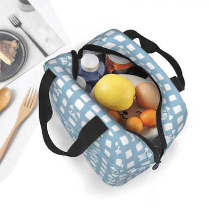 Lunch Bag Blue Check Bows Insulated Lunch Box Reusable Cooler Tote for Adults Student Girl Boy Work Office School Picnic Over 3 Years Old - color: B0368