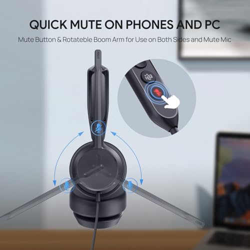 Yealink UH42 USB-C/A Headset with Noise Cancelling Mic, Wired Headphones for PC Computer Laptop, Compatible with Zoom Teams, Comfort Ear Cushions, Stereo Sound, in line Controls - color: Stereo, style: All Platforms USB-C & USB-A