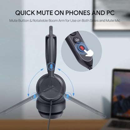Yealink UH42 USB-C/A Headset with Microphone for PC Computer, Wired Headset Teams Certified, Noise Cancelling Mic, in Line Control, Mute Button, Cable Length 7.05FT, All Day Comfort - color: Stereo, style: Teams Certified USB-C & USB-A