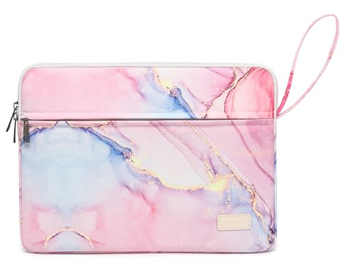 Laptop Sleeve with Pocket (Pink Marble, 12.5 inch-13.5 inch) - color: Pink Marble With Strap, size: 12.5 inch-13.5 inch