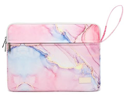 Laptop Sleeve with Pocket (Pink Marble, 12.5 inch-13.5 inch) - color: Pink Marble With Strap, size: 12.5 inch-13.5 inch