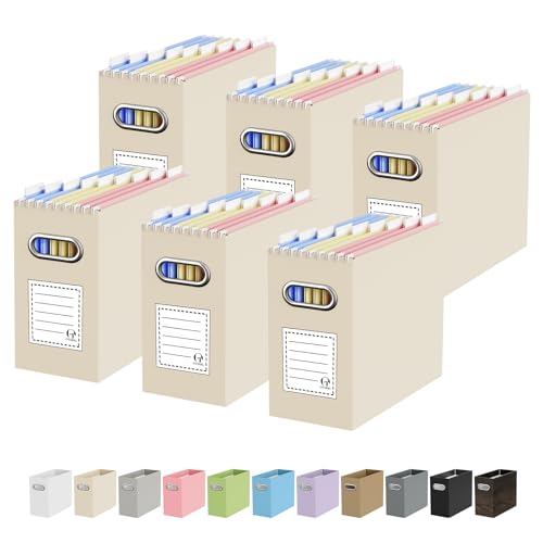 Oterri Portable Collapsible Cardboard File Box with Handle for Letter-Size | 6-Pack. Stainless Steel Handle. Label Stickers Included. Fits Letter Folders (Not Included). Home, Office, School, Dorm, Tax. - color: Beige, size: Letter Size - 6 Packs
