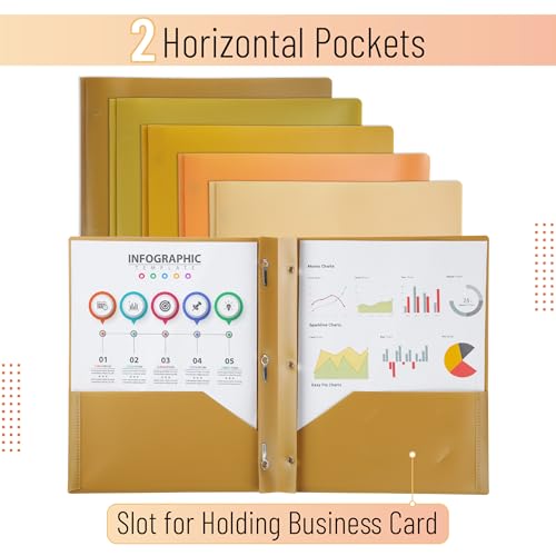 Mr. Pen- Plastic Folders with Pockets and Prongs, 5 Pack, Letter Size | Gold Spectrum, Flexible Plastic Folders with Prongs - color: Gold Spectrum, size: 5 Pack