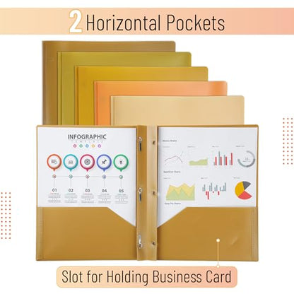 Mr. Pen- Plastic Folders with Pockets and Prongs, 5 Pack, Letter Size | Gold Spectrum, Flexible Plastic Folders with Prongs - color: Gold Spectrum, size: 5 Pack