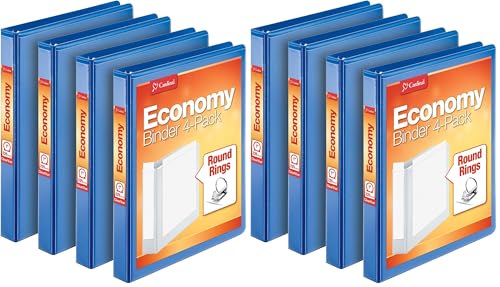 Cardinal Economy 3 Ring Binder, 1 Inch, Presentation View, Blue, Holds 225 Sheets, Nonstick, PVC Free, 4 Pack of Binders (79511), (Pack of 2) - size: 1-Inch (Pack of 2)