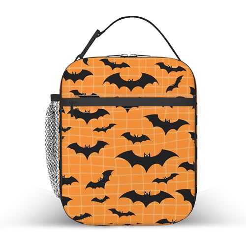 Halloween Bat Kids Lunch Bag Insulated Lunch Box Cooler Freezable Meal Prep Bag with Shoulder Strap Waterproof Lunch Container for Boys Girls School Office Picnic - color: Halloween Bat