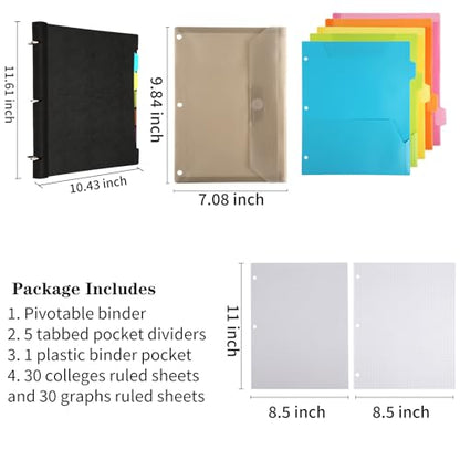 2 Pcs Pivotable Refillable Notebook, 3 Ring Binder Notebooks 1 Inch, Notebook with Dividers and Pockets, Folder Notebook, Flexible Binder, Soft Binders 3 Ring, Foldable Binder- Black - color: 2 Pcs Black
