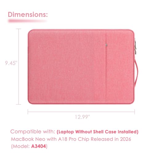 13 Inch Laptop Sleeve Case for MacBook Neo 13'' | Protective with Adjustable Handle Carrying Canvas Bag Accessories for Students Home Office(Pink) - color: Pink