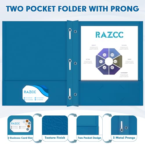 Two Pocket Folders, RAZCC 75 Pack Two Pocket Folders with Prongs, 3 Prong Folders Fit Letter Size Paper, Pocket File Folders for School Office Home Business, Dark Blue - color: Dark Blue