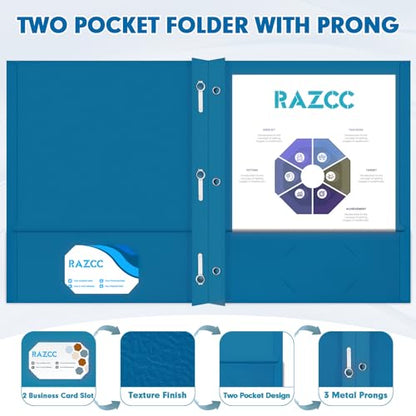 Two Pocket Folders, RAZCC 75 Pack Two Pocket Folders with Prongs, 3 Prong Folders Fit Letter Size Paper, Pocket File Folders for School Office Home Business, Dark Blue - color: Dark Blue