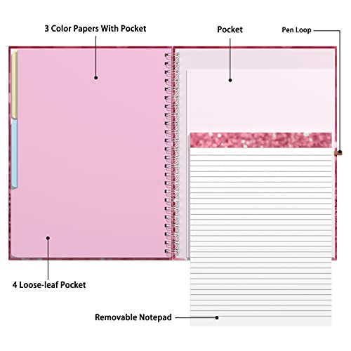 Rimilak Spiral Clipboard Folio with Refillable Lined Notepad, 14.5 x 9.8 In, Hardcover Cover with 5 Interior Pockets, Elastic Band and Pen Loop Series. Cute Stylish Clipfolio, Work Hard - color: Work Hard