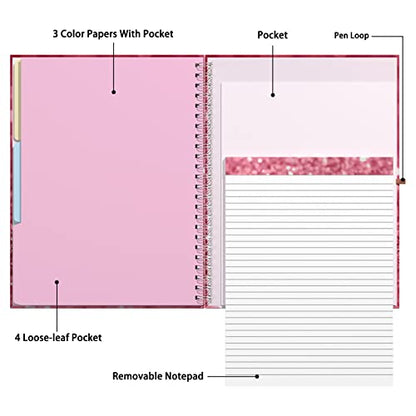 Rimilak Spiral Clipboard Folio with Refillable Lined Notepad, 14.5 x 9.8 In, Hardcover Cover with 5 Interior Pockets, Elastic Band and Pen Loop Series. Cute Stylish Clipfolio, Work Hard - color: Work Hard