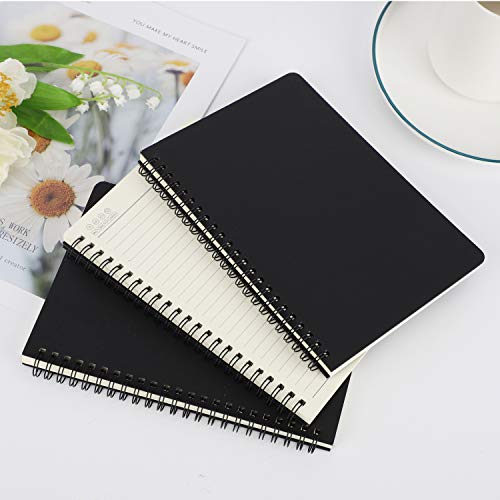 EUSOAR Spiral Lined Notebook, A5 3packs 5.5"X8.3" 120 Pages Hardcover Lined Travel Writing Journal, Notepad Sketchbook, Students College Office Business Subject Diary Ruled Spiral Book Journal-Black - color: Black, size: 3 Packs