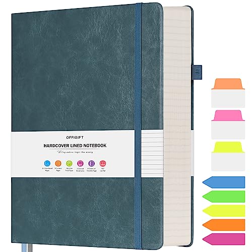 College Ruled Notebook 8.5" x 11", 312 Numbered Pages Lined Leather Journal | Extra-Thick with 2X Writing Space, 100gsm No Bleed Paper, Hardcover, Lay-Flat, for Work, School, Meeting Notes & Journaling - color: Grey Blue, size: A4
