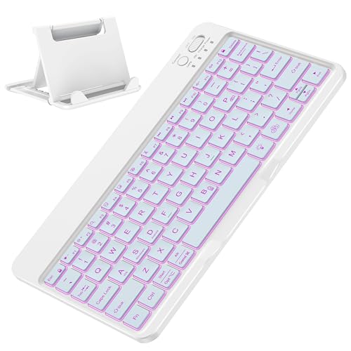 OMOTON Rechargeable Ultra-Slim Keyboard with Upgrade Oversize Keycaps, Adjustable Stand and Backlit, Wireless Bluetooth Keyboard for Samsung Tablet, iPad, Smartphone, Android, iOS, Windows, Blue - color: Blue