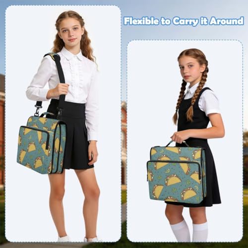 Mexican Tacos Zipper Binder Bag 2 Inch Binder Organizer for School Office | Large Capacity School Binders for Girls Boys Women Kids Men, Multi-Pocket Organizer Case with Strap for Students
