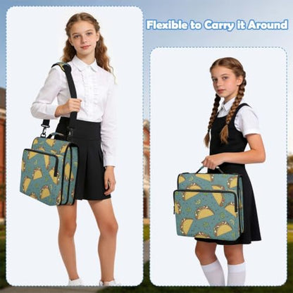 Mexican Tacos Zipper Binder Bag 2 Inch Binder Organizer for School Office | Large Capacity School Binders for Girls Boys Women Kids Men, Multi-Pocket Organizer Case with Strap for Students