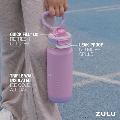 ZULU Powerfill Pro 18oz Kids Stainless Steel Water Bottle with Quick Fill Lid, Triple Wall Vacuum Insulated, Leak Proof Locking Lid, Sip & Chug, Reusable, BPA Free, Dishwasher Safe, Sweet Sorbet - color: Sweet Sorbet