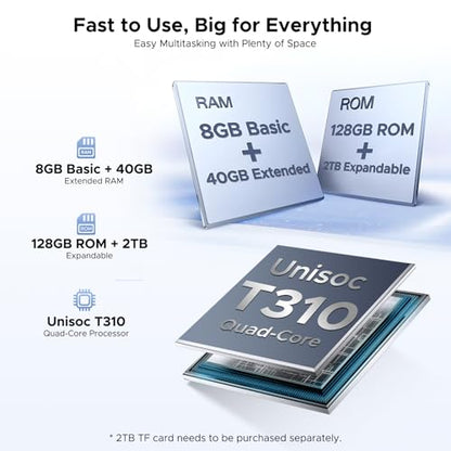 P10 10.1 inch Tablet, Android Tablet with Gemini AI, 48GB RAM+128GB ROM, 7000mAh, Unisoc T310 Quad-Core, 90Hz, 8MP + 5MP, WiFi 5, Bluetooth 5.0, Dual Speakers, Tablet with Keyboard, Pen- Gray - color: Gray