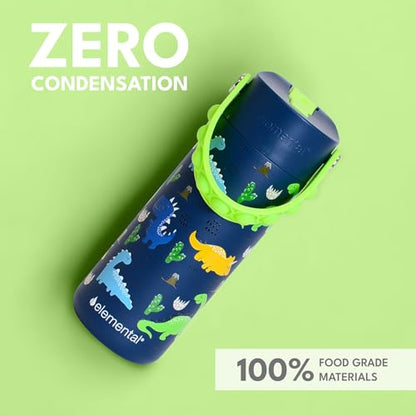 Elemental Insulated Kids Water Bottle, Stainless Steel Water Bottle with Straw Lid & Pop-It Handle, Leak-Proof Water Bottles for School, Boys or Girls, Travelling and Sports, 18oz - Dinosaur - color: Dinosaur