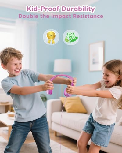 Acer Kids Headphones, 74/85/94dB Volume Limiter, Foldable Wired Over Ear Headphones for Travel, 3.5mm Jack, Toddler Headphones for School, iPad, Chromebook, Tablet, Pink - color: Pink