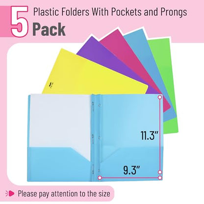Mr. Pen- Plastic Folders with Pockets and Prongs, 10 Pack, Letter Size, Flexible Plastic Folders with Prongs - color: Bright Colors, size: 10 Pack