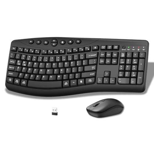 Wireless Keyboard and Mouse Combo, 2.4G Full Size Quiet Ergonomic Curved Keyboard for Natural Typing, 3-Level DPI Adjustable Silent Mouse for Windows, Mac OS, Desktop/Laptop/Office and Home (Black) - color: Black