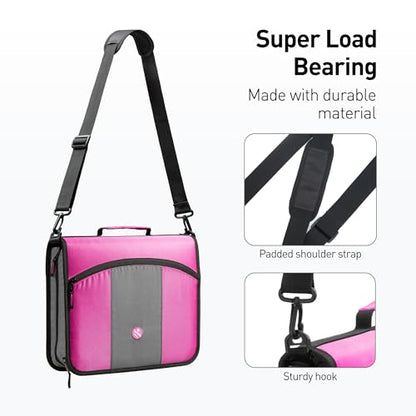 3-Inch Zipper Binder, 3 Rings Binder with Expanding File and Shoulder Strap, Rose - color: Rose