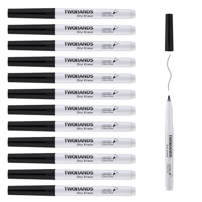 TWOHANDS Dry Erase Markers Ultra Fine Tip Black,Extra Fine Point 0.7mm,Low Odor,Whiteboard Markers for Office,Home,or Planning Whiteboard,12 Count,20574 - style: Black