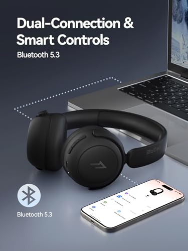 1MORE HQ20 Wireless On-Ear Headphones with Microphone, 85dB Safe Volume, 65H Playtime, Lightweight Foldable Bluetooth Headphones for School/Travel, Android and iOS Compatible, Black - color: Black