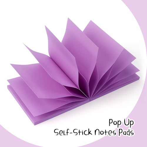 Sticky Notes 3x3 Pop Up Self-Stick Notes Pads with Bright Colors, Easy to Post for Office, School, Home, 4 Pads/Pack, 90 Sheets/Pad (Purple) - color: Purple