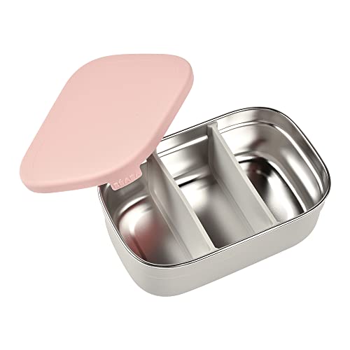 Beaba Stainless Steel Lunch Box, Kids Lunch Box with Silicone Lid, Bento Style Food Containers, Removable Silicone Dividers Make 1-3 Compartments, Rose - color: Rose