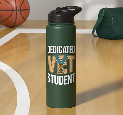 Dedicated Vet Student Veterinary School Stainless Steel Insulated Water Bottle - color: Dark Green