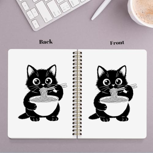 NISTOMISU Ramen Cat Spiral Notebook 5.8x8.3 Inch, Cat Notebooks, Cats Lover Mom Lady Gifts Journals for Writing, Cats Office Supplies, Japanese Noddle Cute Black Kitten Notebooks for Note Taking - color: Cat Eating Ramen