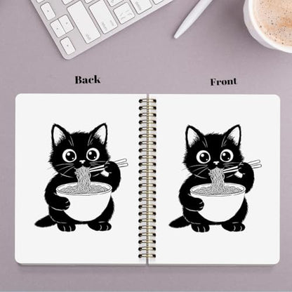 NISTOMISU Ramen Cat Spiral Notebook 5.8x8.3 Inch, Cat Notebooks, Cats Lover Mom Lady Gifts Journals for Writing, Cats Office Supplies, Japanese Noddle Cute Black Kitten Notebooks for Note Taking - color: Cat Eating Ramen