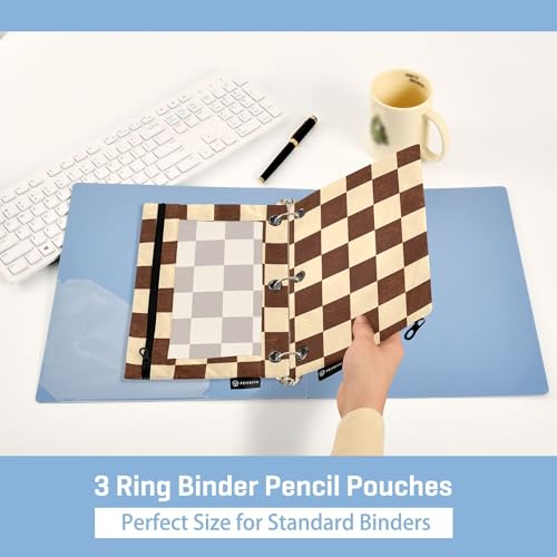 Burlywood Chessboard Binder Pouches 3 Ring for Boys Girls School Office College Supplies Yellow Buffalo Plaid Gold Pencil Pouches Case Bag with Clear Window and Zipper 2 Pack - color: Burlywood