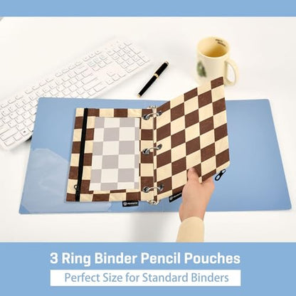 Burlywood Chessboard Binder Pouches 3 Ring for Boys Girls School Office College Supplies Yellow Buffalo Plaid Gold Pencil Pouches Case Bag with Clear Window and Zipper 2 Pack - color: Burlywood