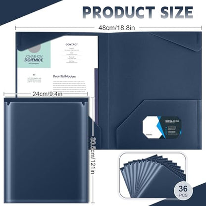 Henoyso 36 Pack Navy Blue Plastic Folders with Clear Front Pockets Heavy Duty File Folders with 2 Pockets and Card Slot for Student Communication School Office Presentation Report - color: Navy Blue