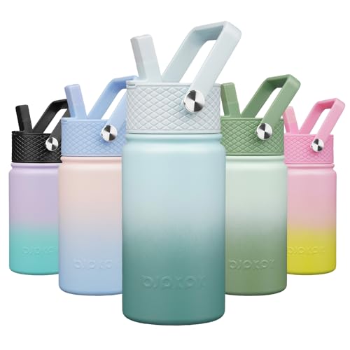 BJPKPK Insulated Water Bottle, 15oz Stainless Steel with Straw Lid | Leak Proof, BPA-Free, Vacuum Insulated, Keep Drink Cold & Hot, Metal Water Bottle for Travel, Gym, Office, Cupholder Friendly - color: Milk Blue, style: N-15oz-Color Lid