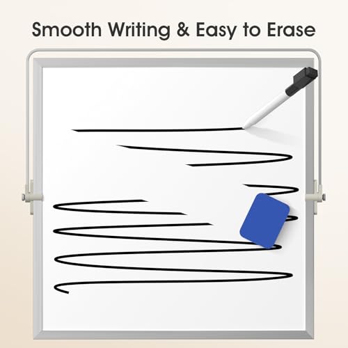 MaxGear Small White Board with Stand, 10" x 10" Double-Sided Whiteboard | Desk Mini Dry Erase Board for Drawing, Kitchen Grocery List, Memo, Planning, Magnetic Surface Aluminium Frame - size: 10"W x 10"H