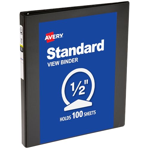 Avery Standard View 3 Ring Binder, 0.5" Round Rings, 100-Sheet Capacity, 0.7 Inch Wide Spine, 1 Black Binder, Ideal for Lightweight Organization and Occasional Referencing (05751) - size: 1 Count (Pack of 1)
