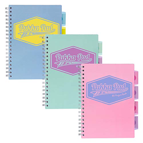 Pukka Pad 5 Subject Spiral Notebook 3-Pack - 200 Pages, 100 Sheets of 80GSM Paper with Repositionable Dividers & Perforated Edges for School & Office Planning & Organization - B5-7 X 10, Pastel - color: Pastel