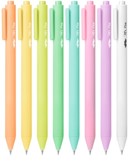 Mr. Pen- Retractable Gel Pens, 8 Pack, Macaron Pastel Color Ink | Fine Point 0.7 mm, Fast Dry, Smooth Writing, Cute Gel Ink Pens for Drawing, Writing Planner and School Supplies