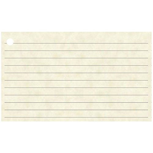 Colonial Cards: 150 Natural Parchment 3" x 5" Index Cards, Lined Landscape Format with Corner 1-Hole Punched and 4 Binder Rings - color: Beige